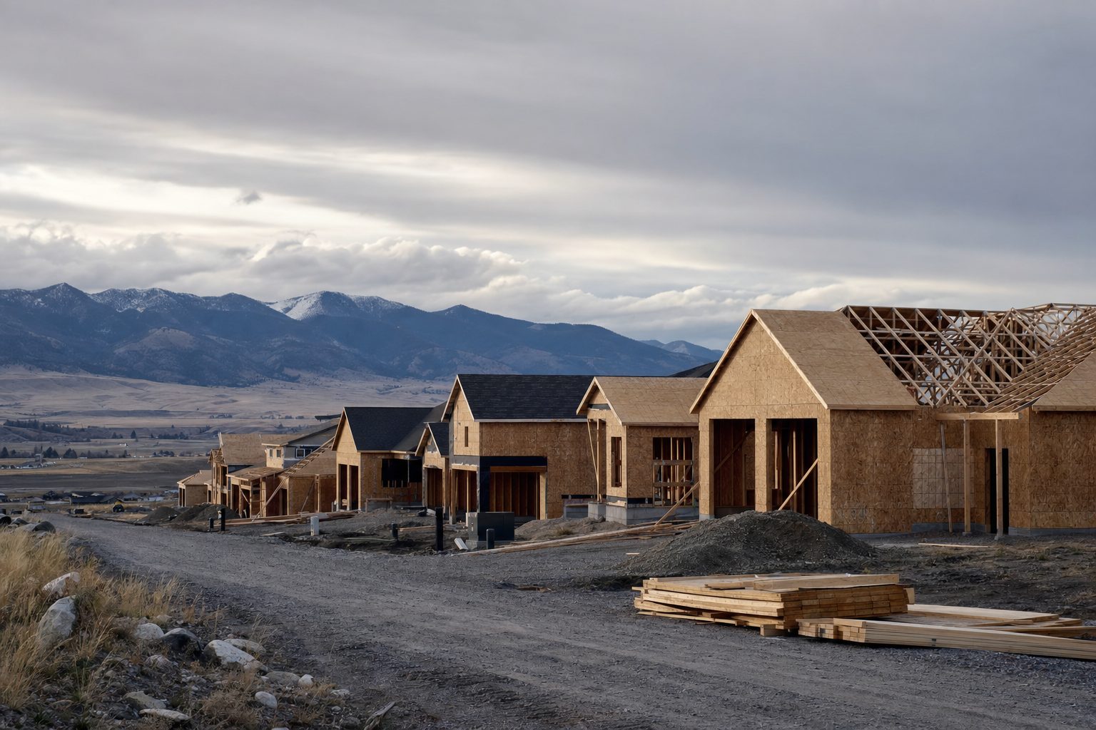 A new home under construction at the edge of a Gallatin Valley subdivision